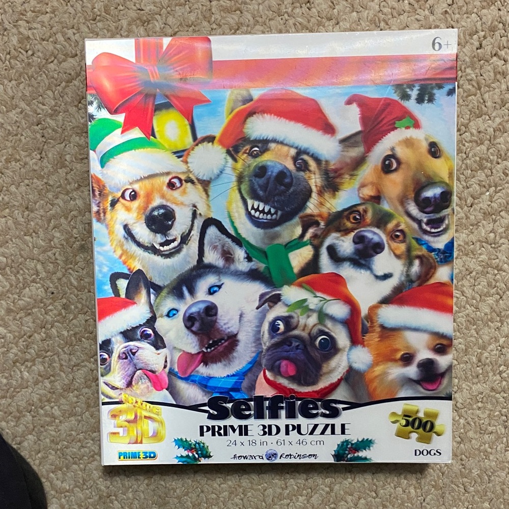 Selfies Prime 3D Puzzle 500 pc - Dogs in Christmas hats Edition